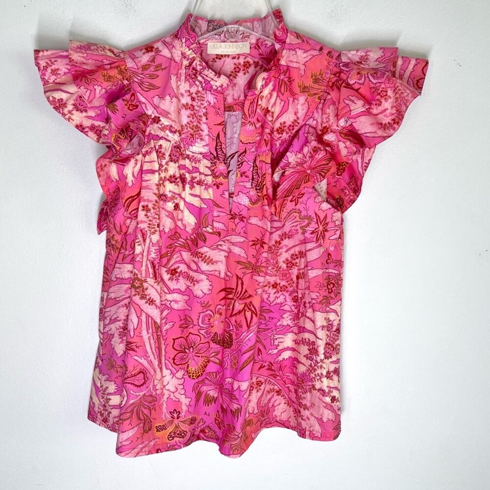 New Ulla Johnson Lei Ruffled Printed Cotton-poplin Blouse In Camellia Pink Sz 0 - Picture 3 of 6